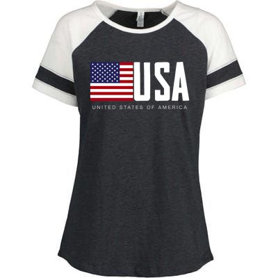 I Love Usa Enjoy Cool Usa United States Of America Flag Cute Gift Enza Ladies Jersey Colorblock Tee