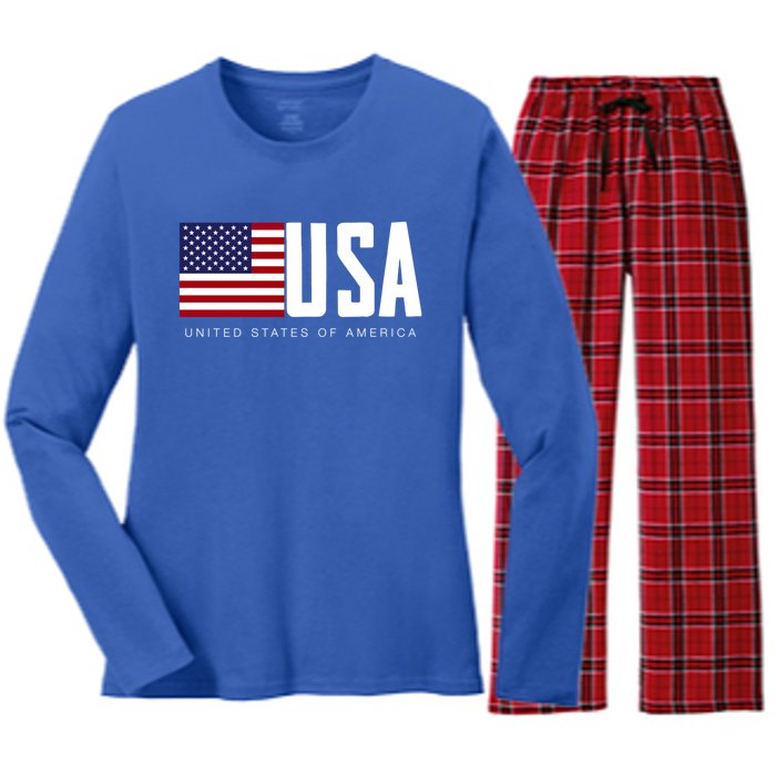 I Love Usa Enjoy Cool Usa United States Of America Flag Cute Gift Women's Long Sleeve Flannel Pajama Set 