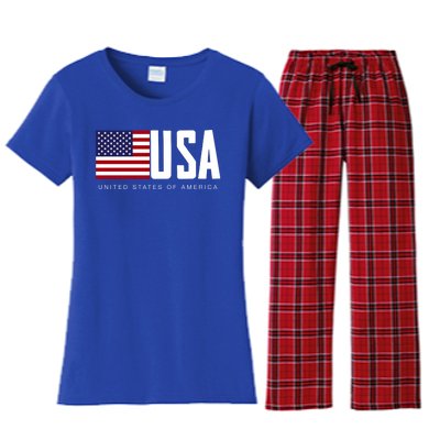 I Love Usa Enjoy Cool Usa United States Of America Flag Cute Gift Women's Flannel Pajama Set