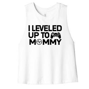 I Leveled Up To Mommy Gamer Heartbeat Soon To Be Mom Gift Women's Racerback Cropped Tank