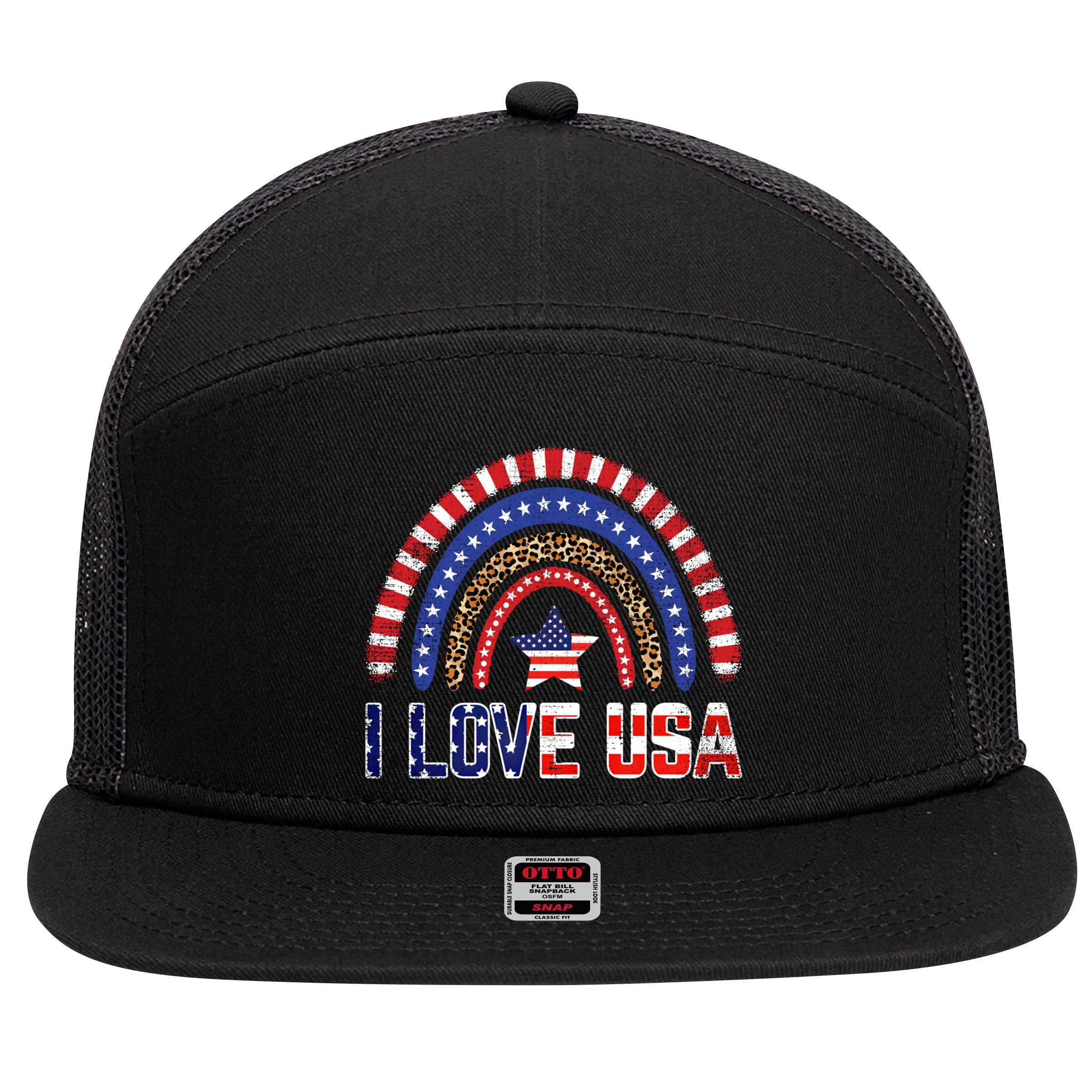 I Love Usa American Flag Rainbow Gift 7 Panel Mesh Trucker Snapback Hat