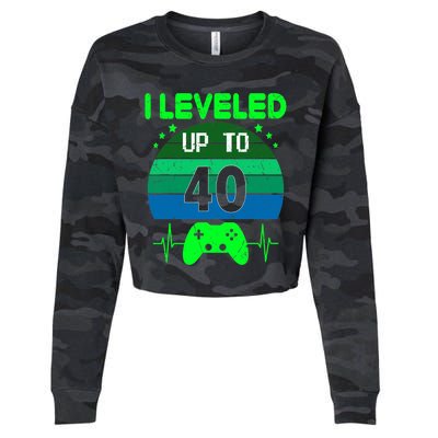 I Leveled Up To 40th Birthday Gift Video Game 40 Years Old Cropped Pullover Crew