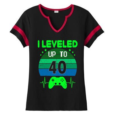 I Leveled Up To 40th Birthday Gift Video Game 40 Years Old Ladies Halftime Notch Neck Tee