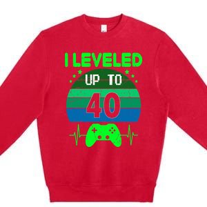 I Leveled Up To 40th Birthday Gift Video Game 40 Years Old Premium Crewneck Sweatshirt