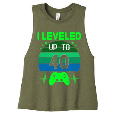 I Leveled Up To 40th Birthday Gift Video Game 40 Years Old Women's Racerback Cropped Tank