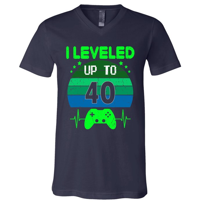 I Leveled Up To 40th Birthday Gift Video Game 40 Years Old V-Neck T-Shirt