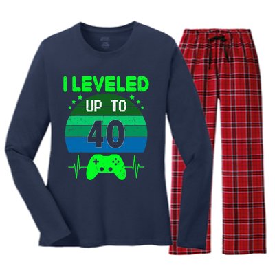 I Leveled Up To 40th Birthday Gift Video Game 40 Years Old Women's Long Sleeve Flannel Pajama Set 