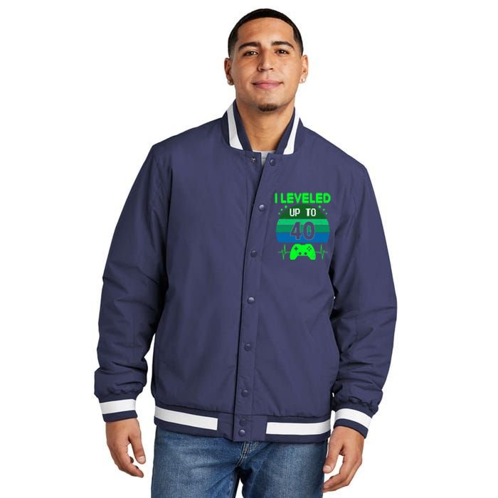 I Leveled Up To 40th Birthday Gift Video Game 40 Years Old Insulated Varsity Jacket