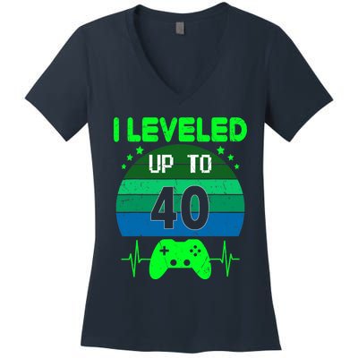 I Leveled Up To 40th Birthday Gift Video Game 40 Years Old Women's V-Neck T-Shirt