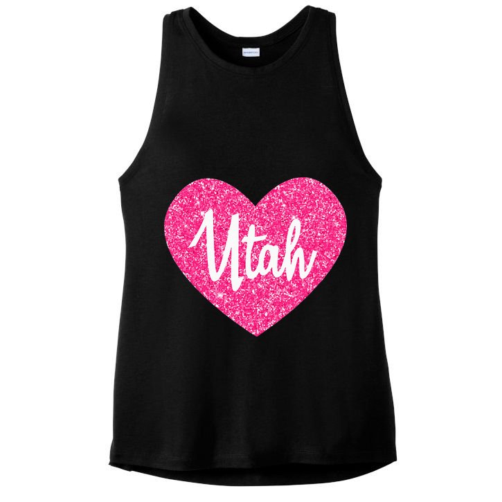 I Love Utah USA State Pink Heart Gift For Women Ladies PosiCharge Tri-Blend Wicking Tank