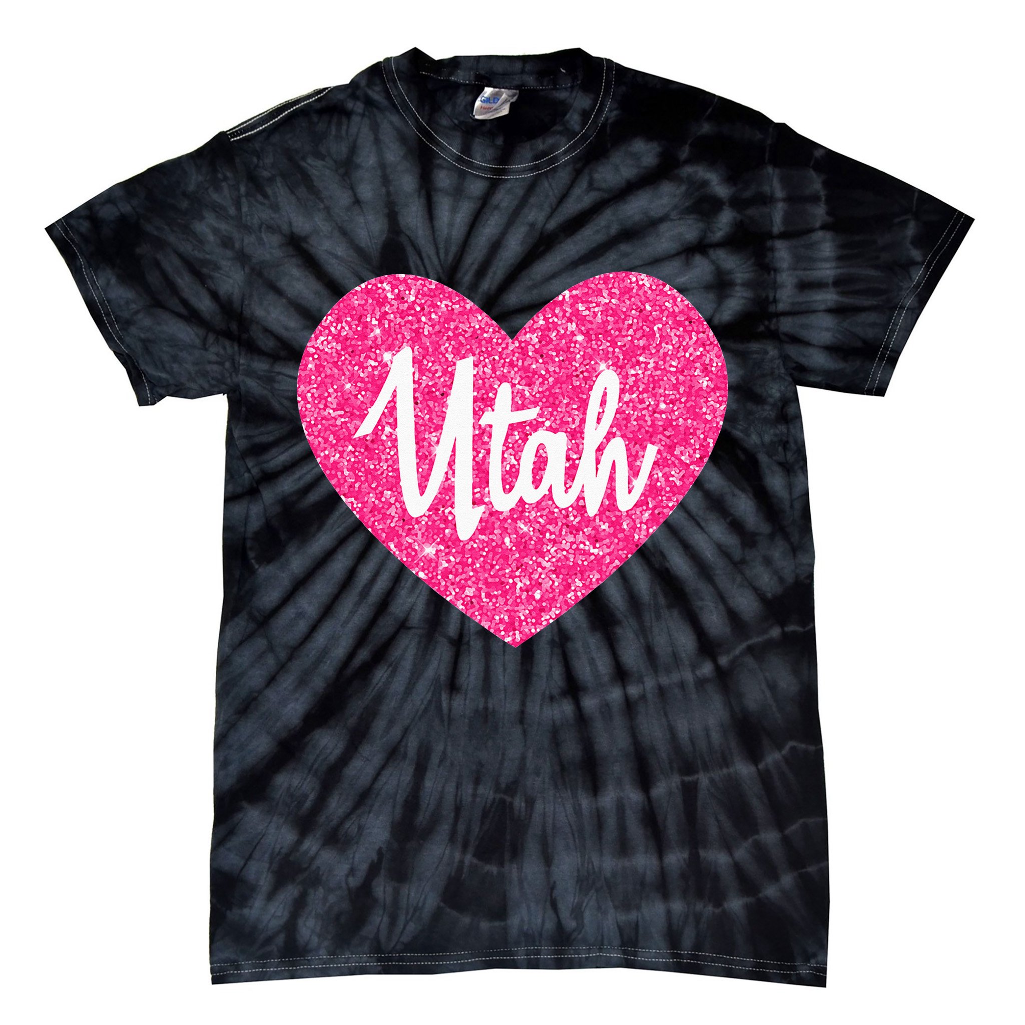 I Love Utah USA State Pink Heart Gift For Women Tie-Dye T-Shirt