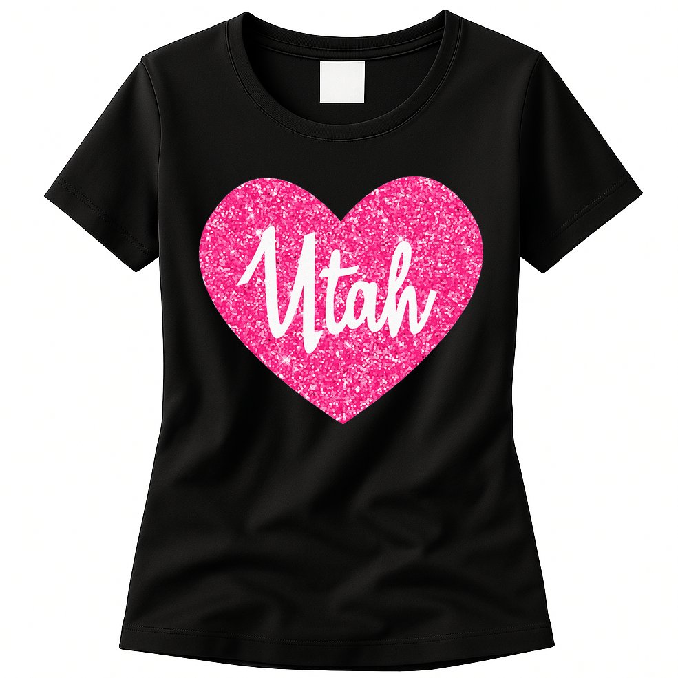 I Love Utah USA State Pink Heart Gift For Women Womens T-Shirt