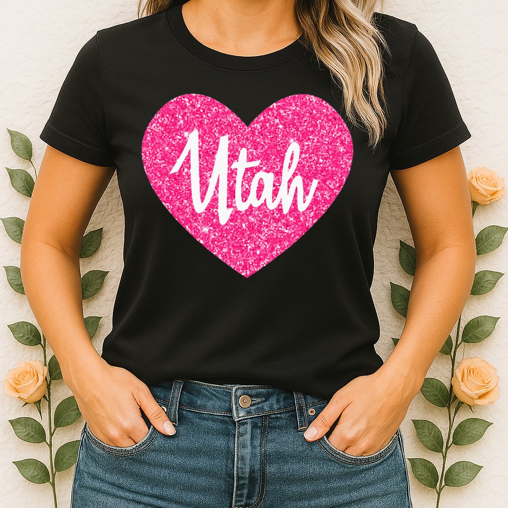 I Love Utah USA State Pink Heart Gift For Women Womens T-Shirt