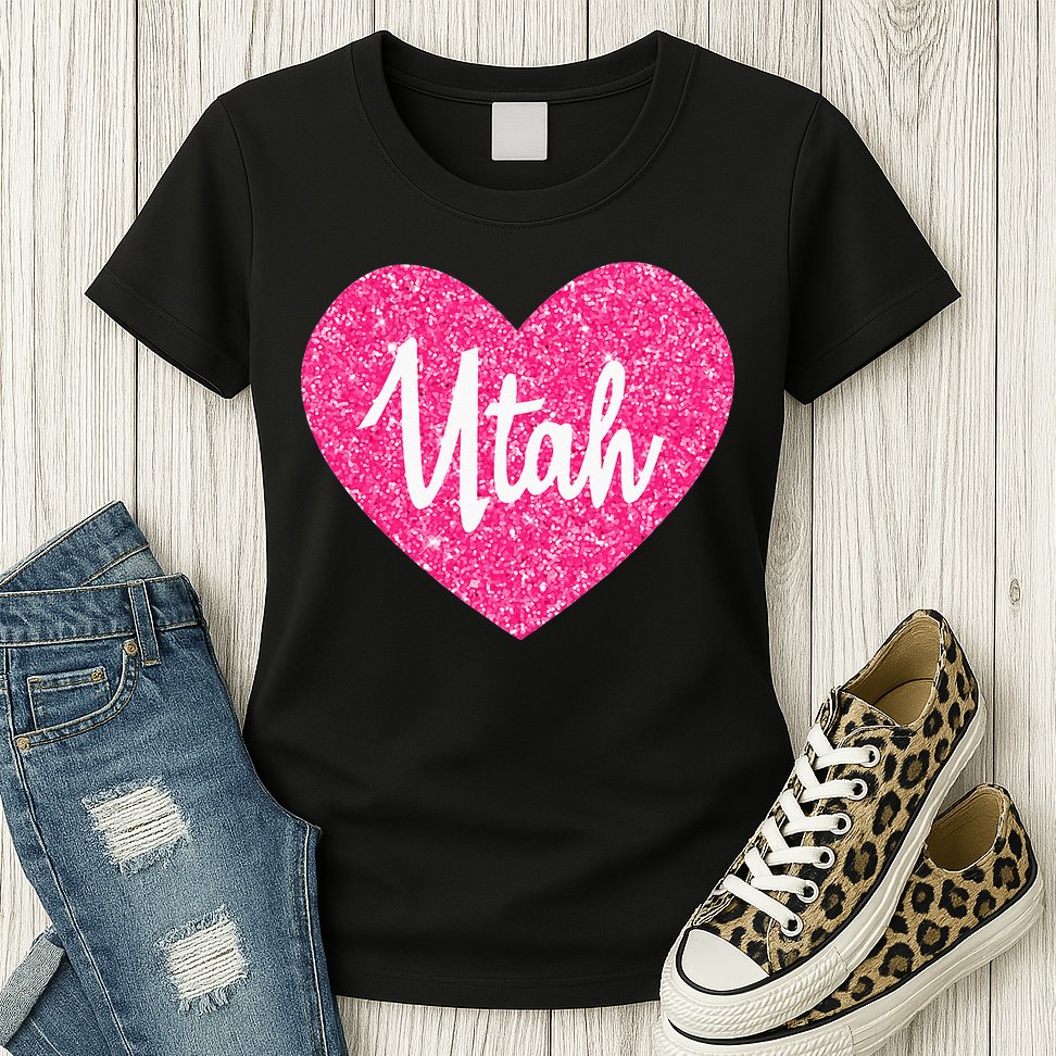 I Love Utah USA State Pink Heart Gift For Women Womens T-Shirt