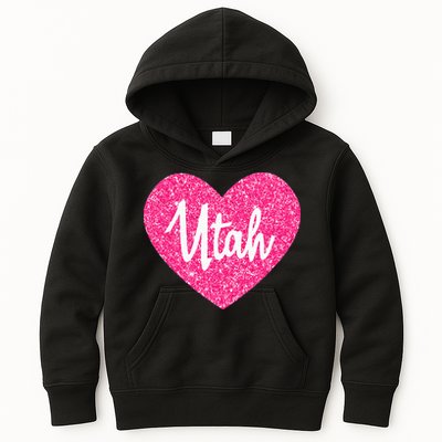 I Love Utah USA State Pink Heart Gift For Women Kids Hoodie