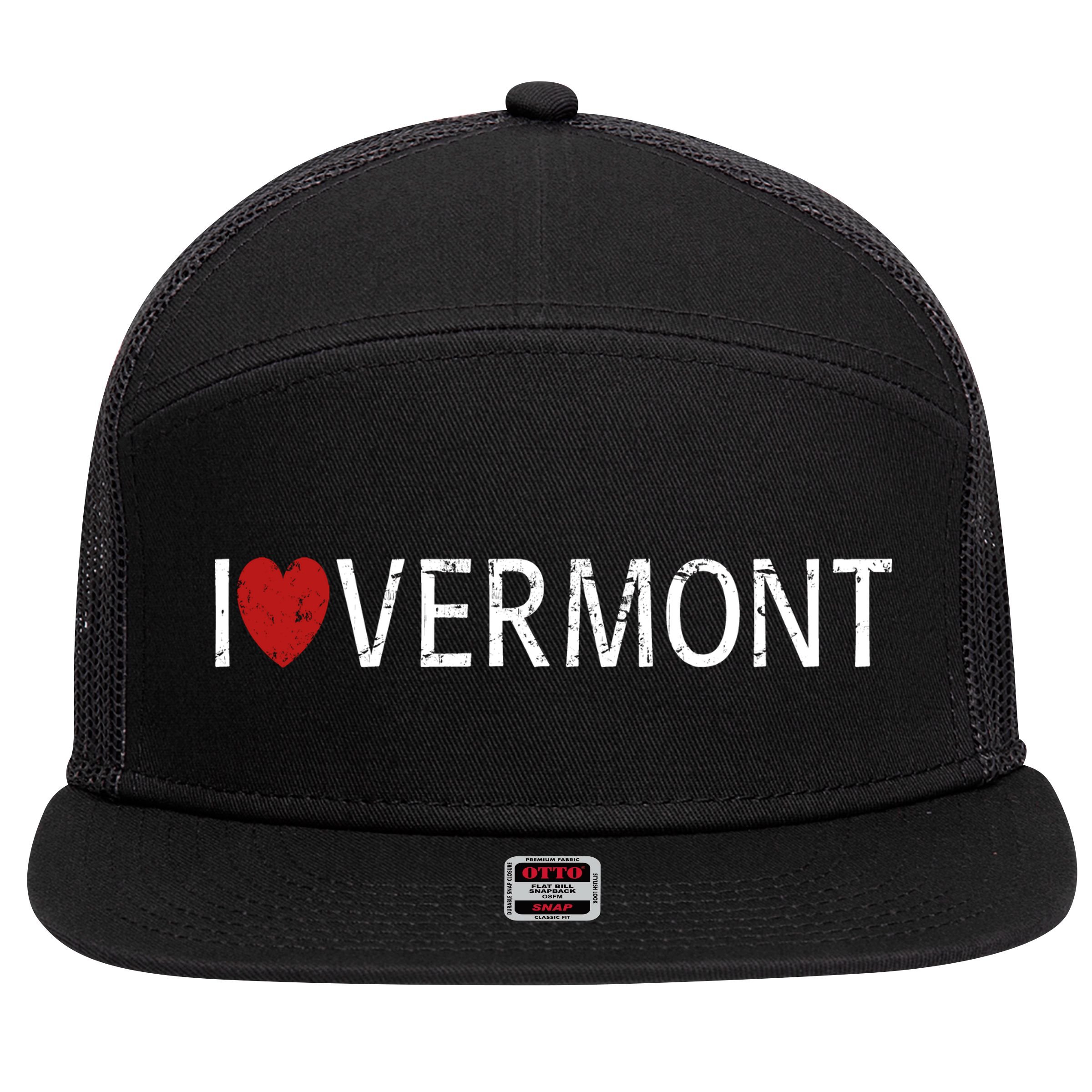 I Love Vermont 7 Panel Mesh Trucker Snapback Hat