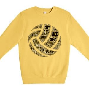 I Love Volleyball Beach Sports Players Word Art Design Great Gift Premium Crewneck Sweatshirt