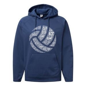 I Love Volleyball Beach Sports Players Word Art Design Great Gift Performance Fleece Hoodie