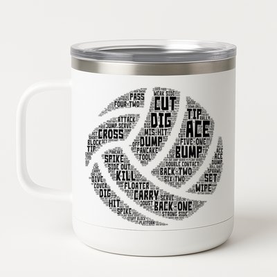 I Love Volleyball Beach Sports Players Word Art Design Great Gift 12 oz Stainless Steel Tumbler Cup