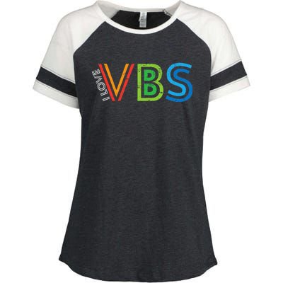 I Love Vbs Vacation Bible School Crew Church Summer Camp Enza Ladies Jersey Colorblock Tee