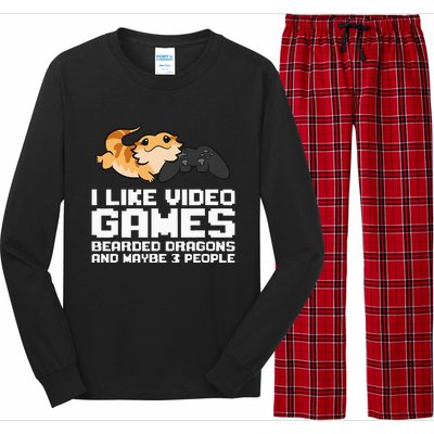 I Like Video Games Bearded Dragons And Maybe 3 People Long Sleeve Pajama Set