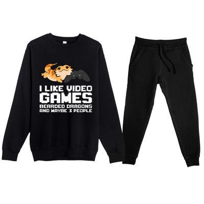 I Like Video Games Bearded Dragons And Maybe 3 People Premium Crewneck Sweatsuit Set