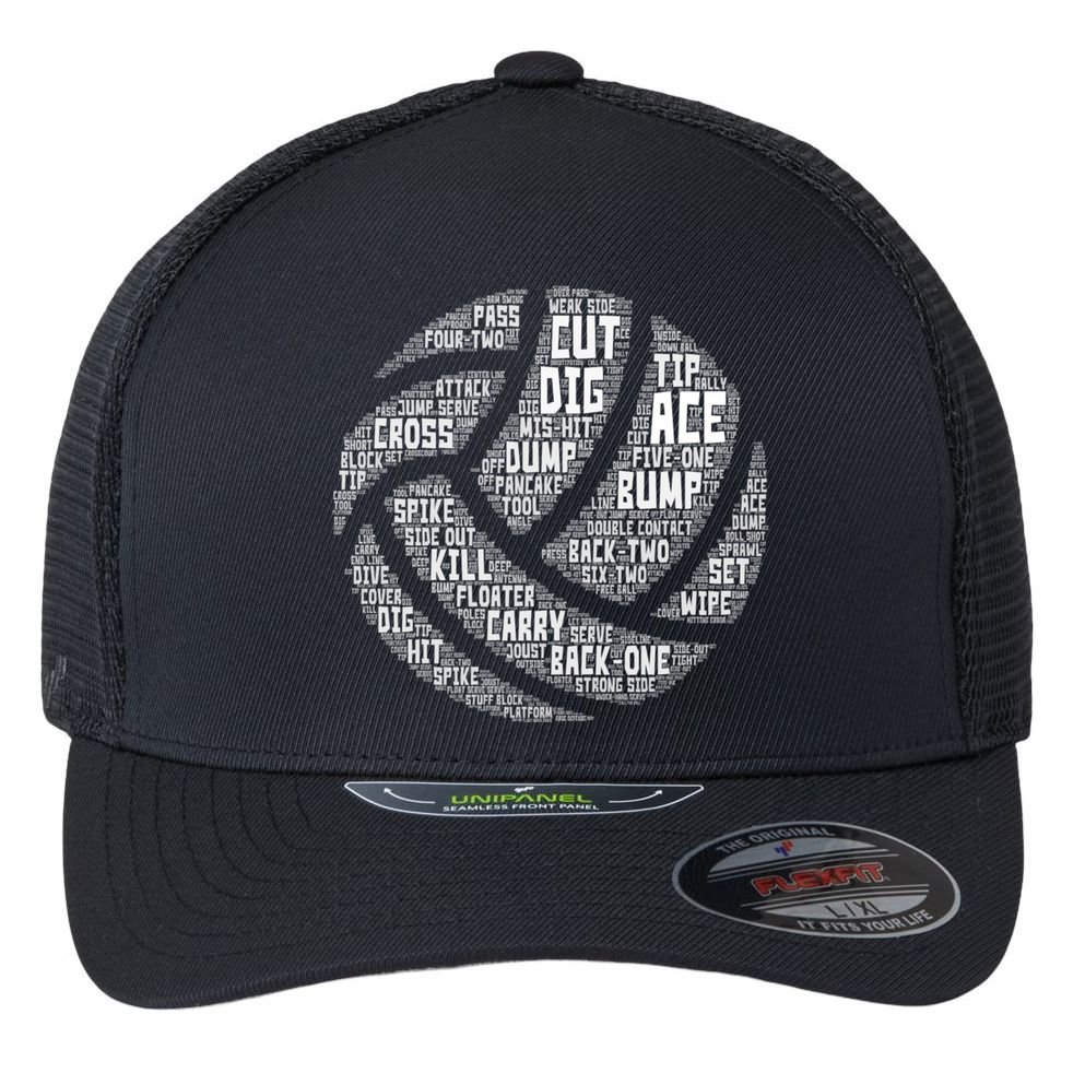 I Love Volleyball Beach Sports Players Word Art Design Gift Flexfit Unipanel Trucker Cap