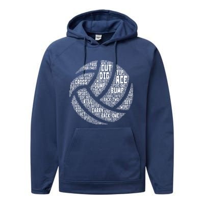 I Love Volleyball Beach Sports Players Word Art Design Gift Performance Fleece Hoodie