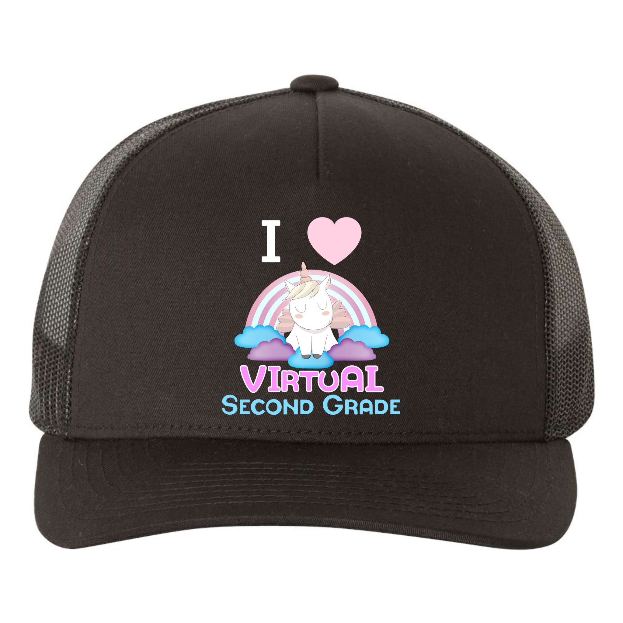 I Love Virtual Second Grade Cute Unicorn Home School Gift Yupoong Adult 5-Panel Trucker Hat