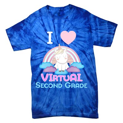 I Love Virtual Second Grade Cute Unicorn Home School Gift Tie-Dye T-Shirt