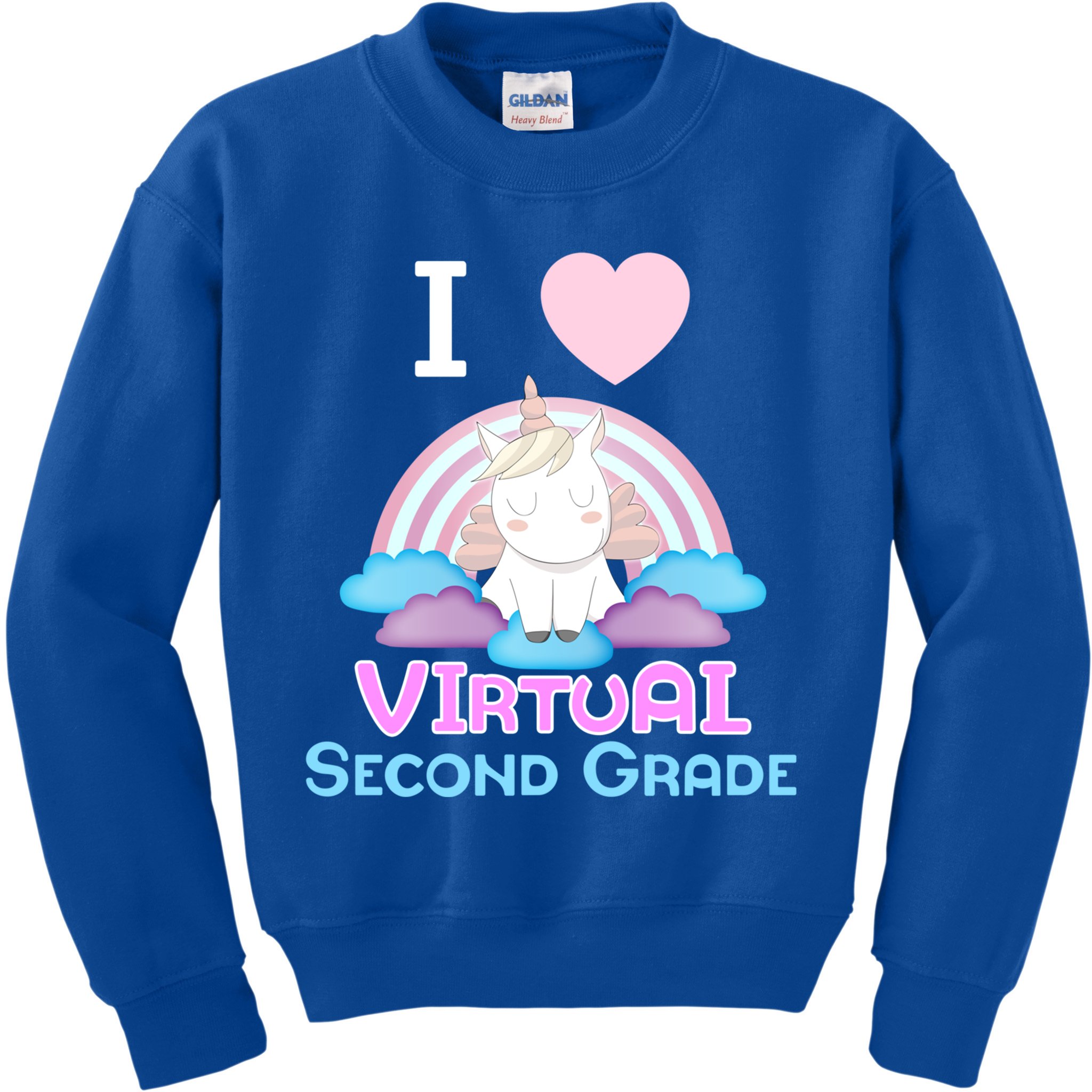 I Love Virtual Second Grade Cute Unicorn Home School Gift Kids Sweatshirt