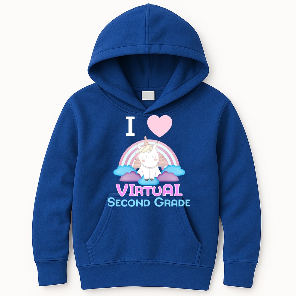 I Love Virtual Second Grade Cute Unicorn Home School Gift Kids Hoodie