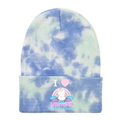 I Love Virtual Second Grade Cute Unicorn Home School Gift Tie Dye 12in Knit Beanie