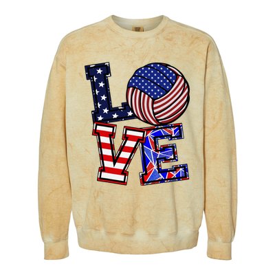 I Love Volleyball American Flag Teen Girl Colorblast Crewneck Sweatshirt