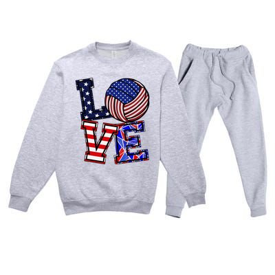 I Love Volleyball American Flag Teen Girl Premium Crewneck Sweatsuit Set