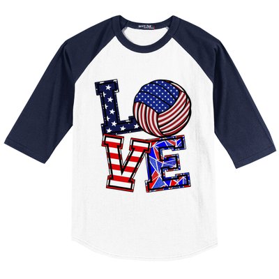 I Love Volleyball American Flag Teen Girl Baseball Sleeve Shirt