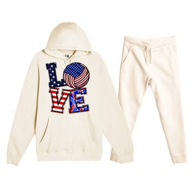 I Love Volleyball American Flag Teen Girl Premium Hooded Sweatsuit Set