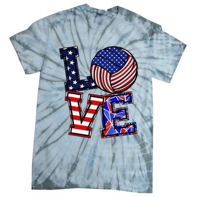 I Love Volleyball American Flag Teen Girl Tie-Dye T-Shirt