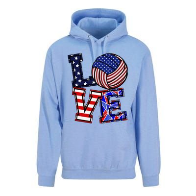 I Love Volleyball American Flag Teen Girl Unisex Surf Hoodie