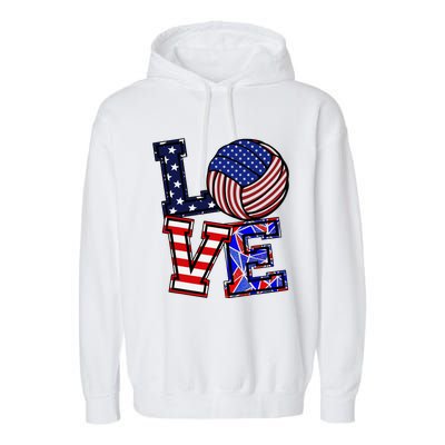 I Love Volleyball American Flag Teen Girl Garment-Dyed Fleece Hoodie