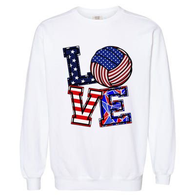 I Love Volleyball American Flag Teen Girl Garment-Dyed Sweatshirt