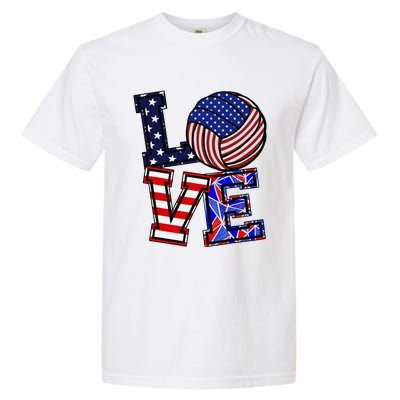 I Love Volleyball American Flag Teen Girl Garment-Dyed Heavyweight T-Shirt