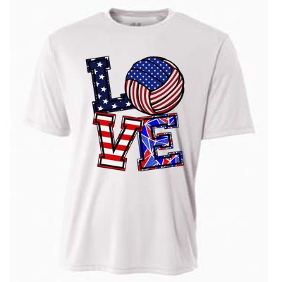 I Love Volleyball American Flag Teen Girl Cooling Performance Crew T-Shirt