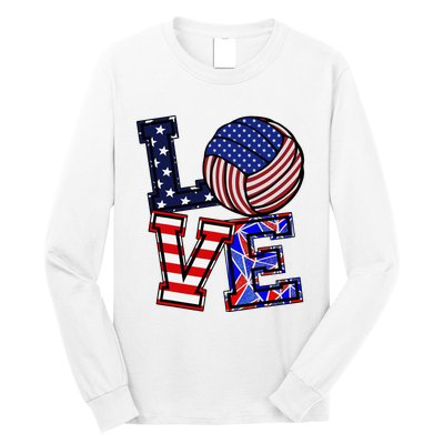 I Love Volleyball American Flag Teen Girl Long Sleeve Shirt