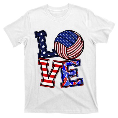 I Love Volleyball American Flag Teen Girl T-Shirt