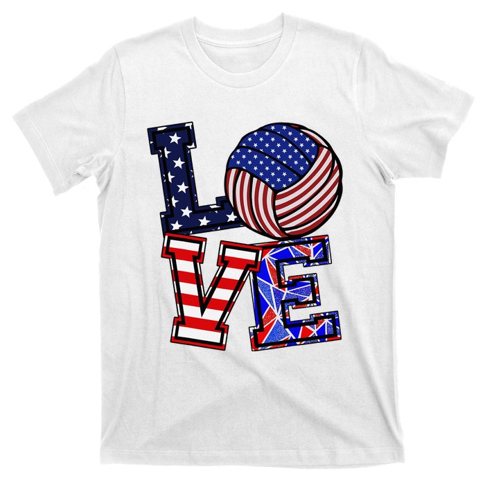 I Love Volleyball American Flag Teen Girl T-Shirt