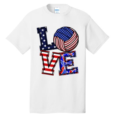 I Love Volleyball American Flag Teen Girl Tall T-Shirt