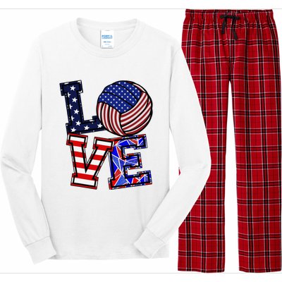 I Love Volleyball American Flag Teen Girl Long Sleeve Pajama Set