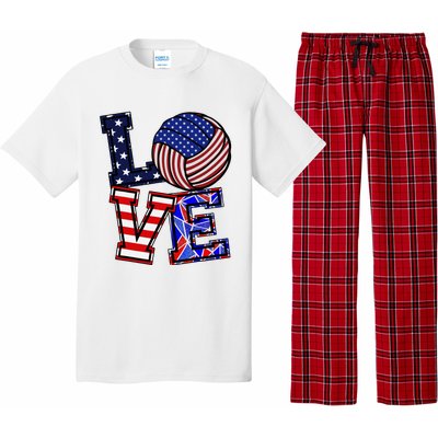 I Love Volleyball American Flag Teen Girl Pajama Set