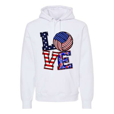 I Love Volleyball American Flag Teen Girl Premium Hoodie